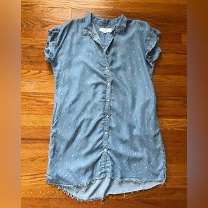 Thread & Supply Button Up Shirt Dress Blue Lightweight Frayed Hem Size Large